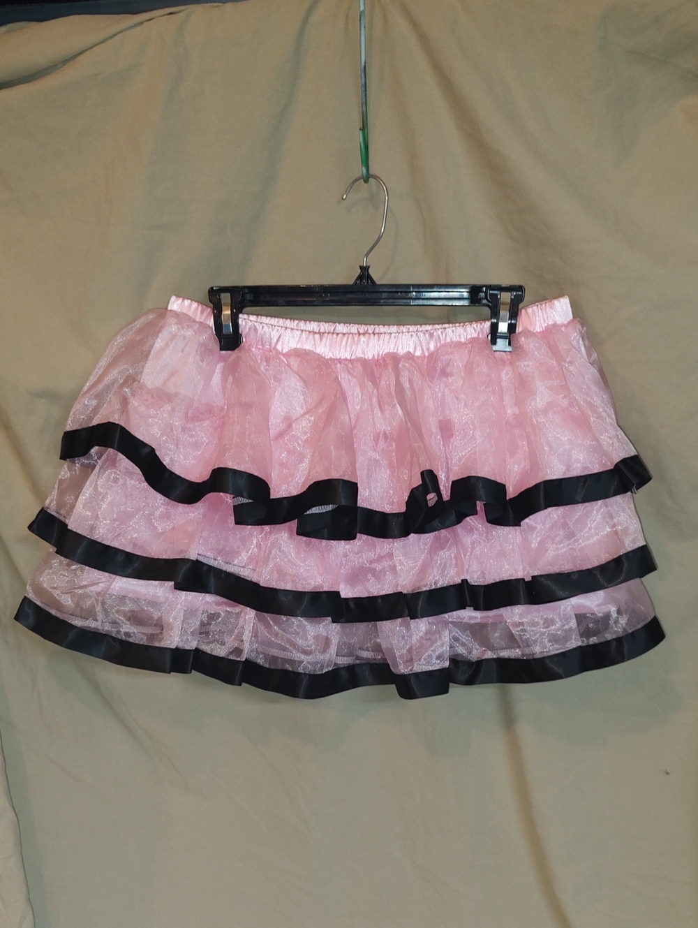 Sugar Thrillz/Dolls Kill Pink Layered Tulle Skirt w/ Black Ribbon Trim